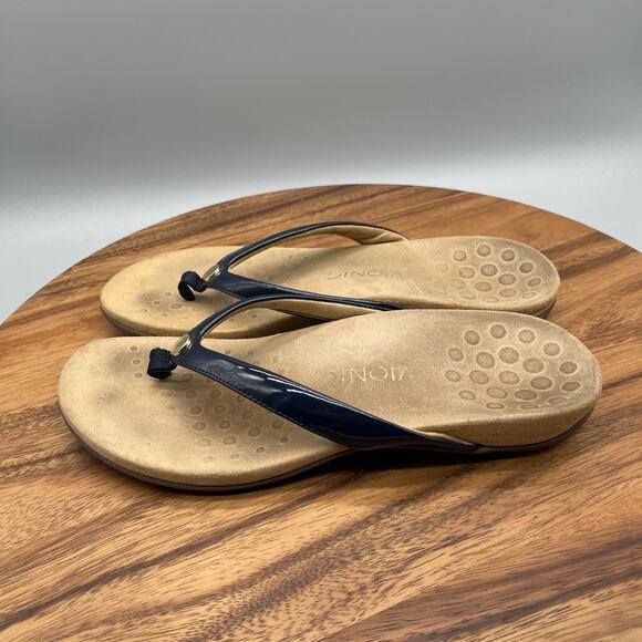 Vionic Mona Sandals Womens Size 9 Black Patent Leather Thong Flip Flops Casual - Picture 3 of 8